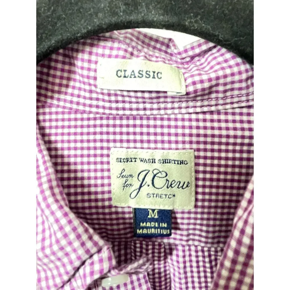 J Crew Men Gingham Button Front Shirt Purple Secret Wash Shirting Classic Medium